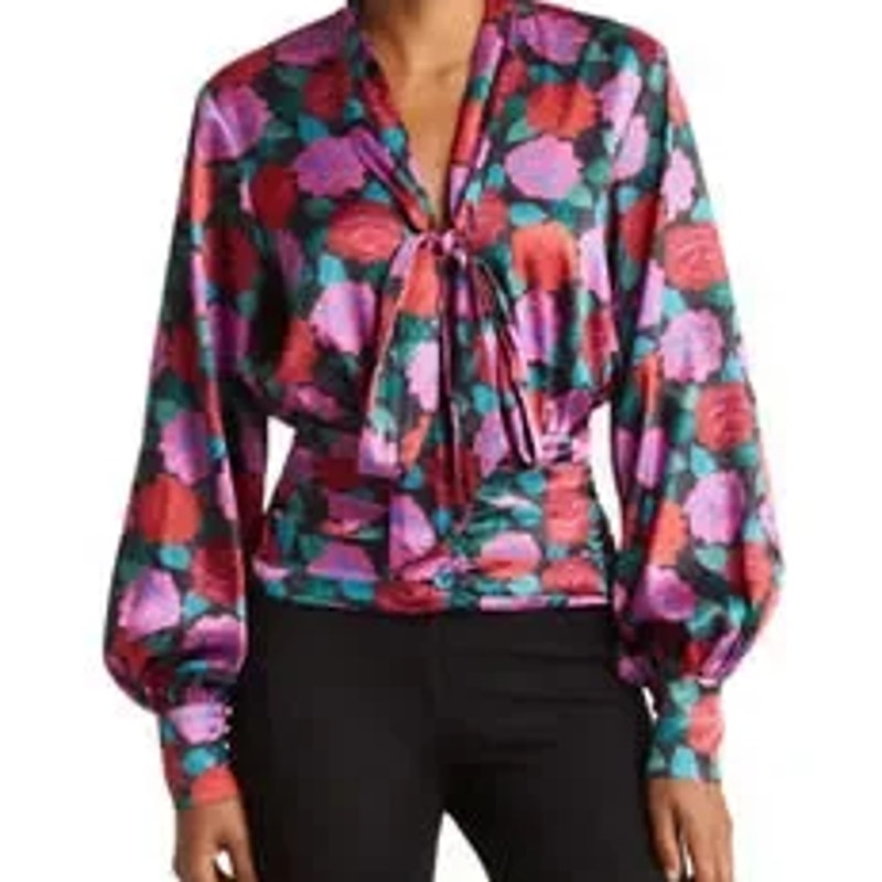 Ronny Kobo Floral Satin Eden Blouse Sz Xs New